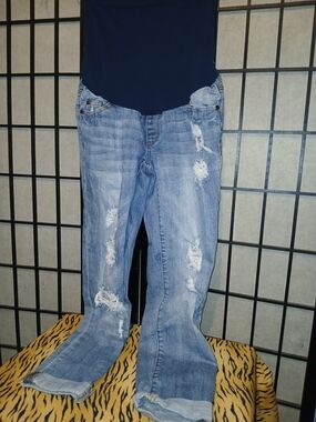 Light Blue Distressed Boyfriend Maternity Jeans